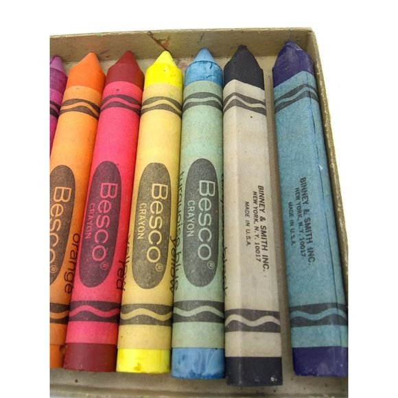 VTG New 2 Boxes Besco #21 Binney Smith anti-roll Large crayola type Crayons - Picture 5 of 6